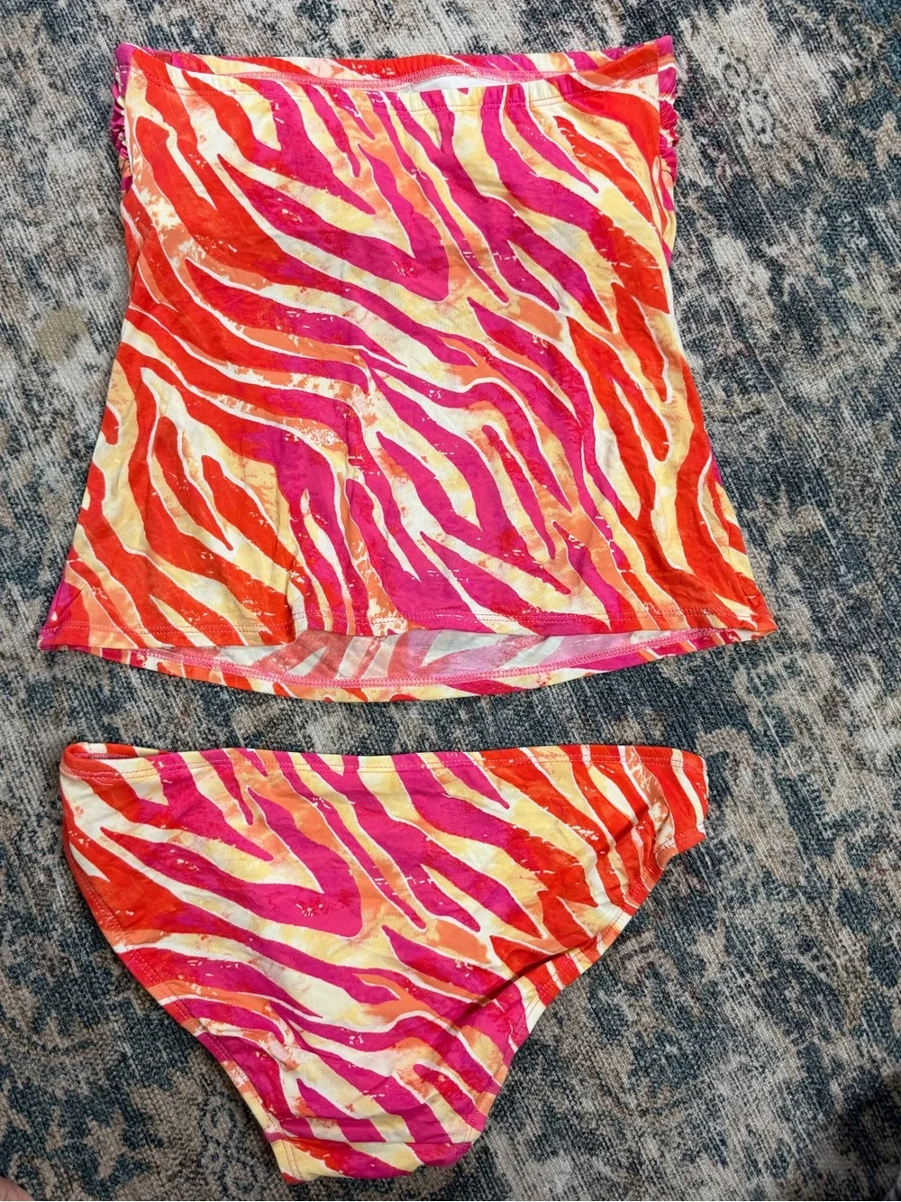 Vintage Y2K DKNY Neon Zebra Tankini 2 Piece Swim Set‎ Bikini XS